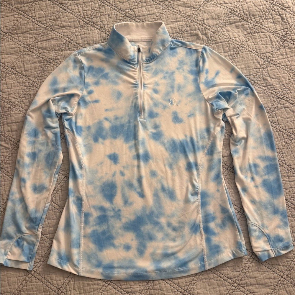Rhoback Women's Blue and White Tie-Dye Quarter-Zip Pullover